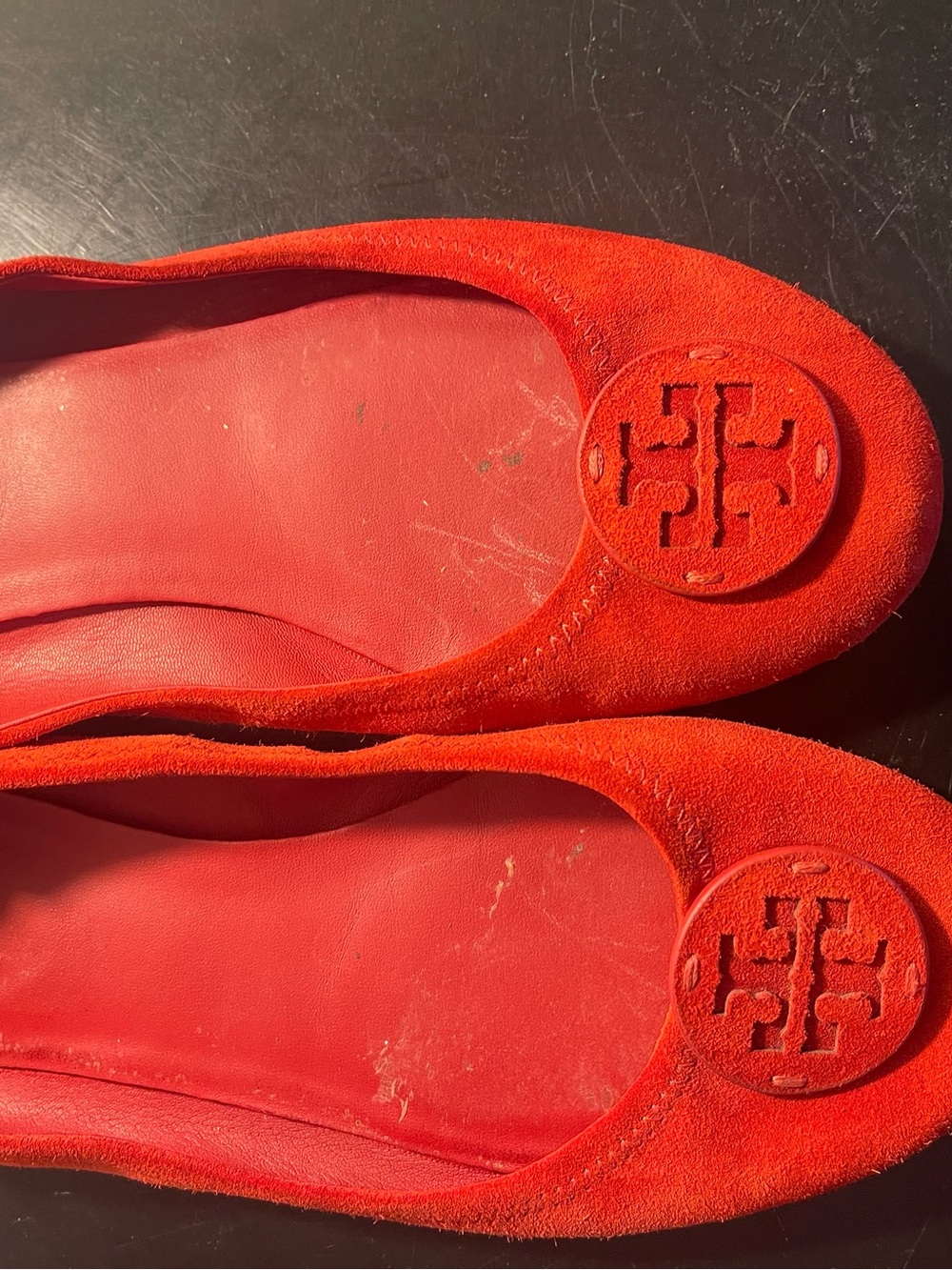 Tory Burch Red Suede Logo Ballet Flats